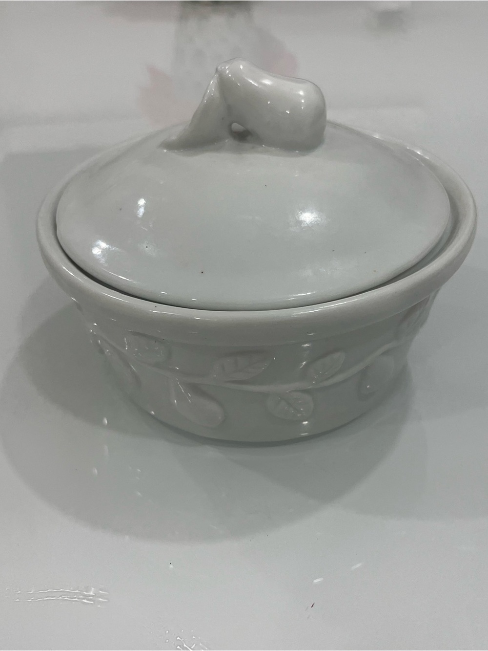 Vintage from 90’s Ceramic Covered Jar with Embossed Fruit Detail - Multipurpose